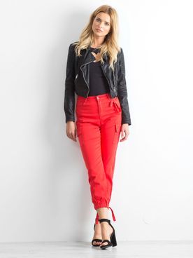 Červené džínsové nohavice s vreckami Vintage