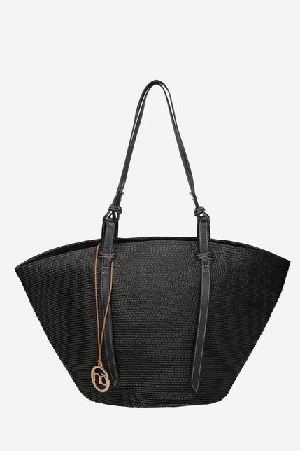 Elegantná čierna plážová kabelka s príveskom