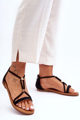 Čierne dámske semišové sandále s ozdobami a zapínaním na zips