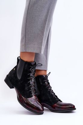 Čierno-hnedé kožené členkové topánky Maciejka na plochých podpätkoch