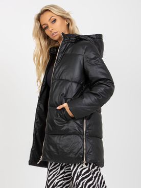 Čierna dámska zimná bunda s bočným zipsom