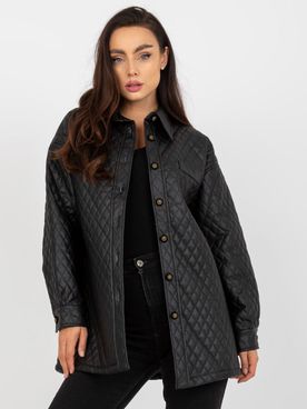 Čierna prechodná kabátová bunda na gombíky z eko kože