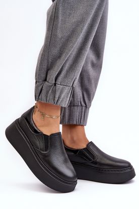 Čierne dámske kožené topánky Lemar na platforme