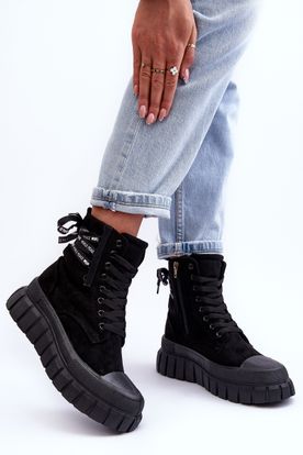 Čierne dámske plátenné členkové topánky so semišovým zvrškom