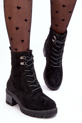 Čierne dámske semišové šnurovacie členkové topánky na podpätkoch