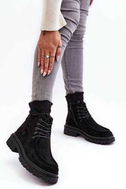 Čierne zateplené semišové topánky na zips