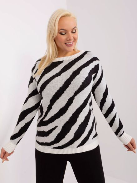 Čierno-biely pletený vzorovaný pásikavý PLUS SIZE sveter