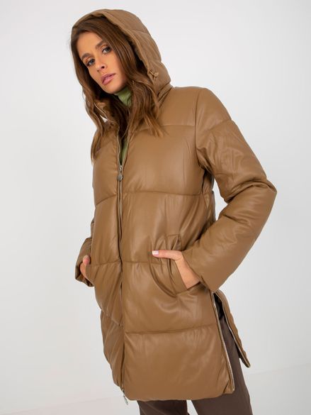 Hnedá dámska zimná bunda s bočným zipsom