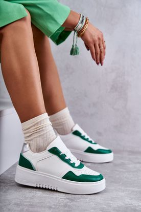 Nízke bielo-zelené sneakersy pre ženy na platforme