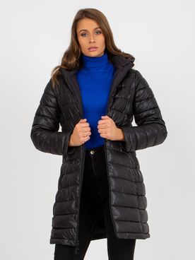Čierna obojstranná prešívaná bunda s kapucňou