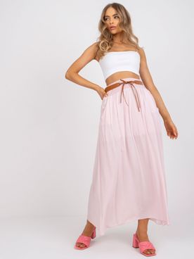 Dámska svetlo-ružová dlhá sukňa s opaskom