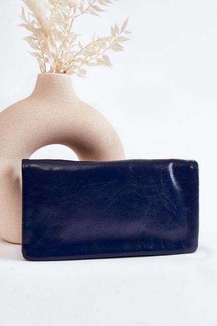 Dámska tmavo-modrá veľká kožená peňaženka na zips