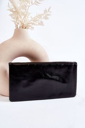 Dámska čierna veľká kožená peňaženka na zips