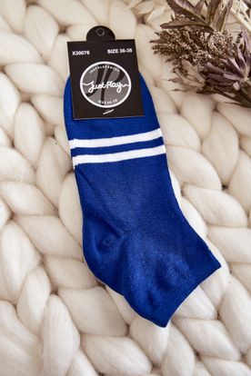 Dámske bavlnené členkové modré ponožky s pásikmi