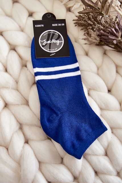 Dámske bavlnené členkové modré ponožky s pásikmi