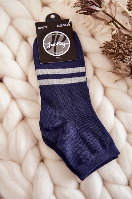 Dámske bavlnené členkové tmavo-modré ponožky s pásikmi