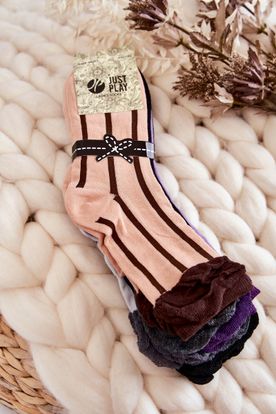 Farebné dámske bavlnené ponožky s pásikmi 5 párov