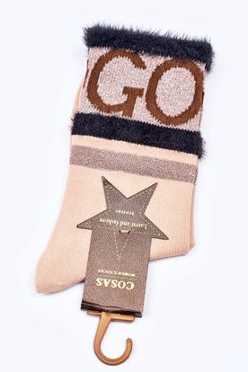 Dámske béžové mäkké teplé bavlnené ponožky GO-GO s kožušinou COSAS