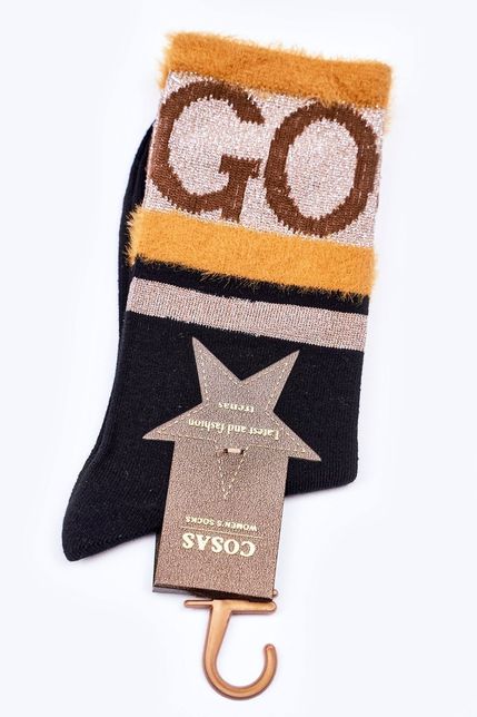 Dámske čierne mäkké teplé bavlnené ponožky GO-GO s kožušinou COSAS