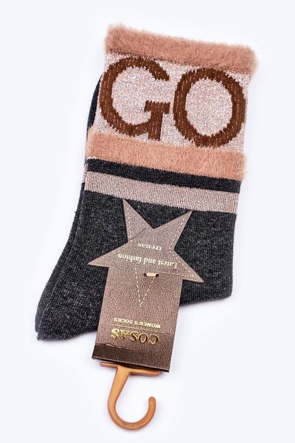 Dámske sivé mäkké teplé bavlnené ponožky GO-GO s kožušinou COSAS
