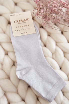 Dámske svetlo-sivé bavlnené ponožky s lesklou niťou