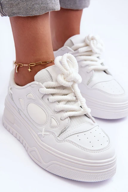 Dámske biele štýlové tenisky sneakersy na platforme