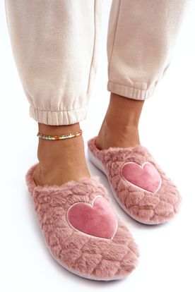 Dámske chlpaté domáce papuče Inblu v ružovej farbe so srdiečkom