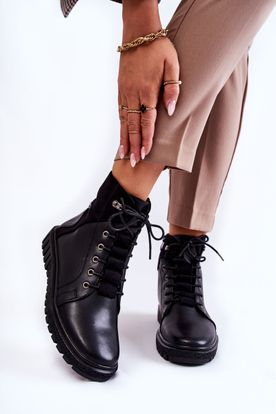 Dámske čierne členkové topánky Sergio Leone na platforme z eko kože