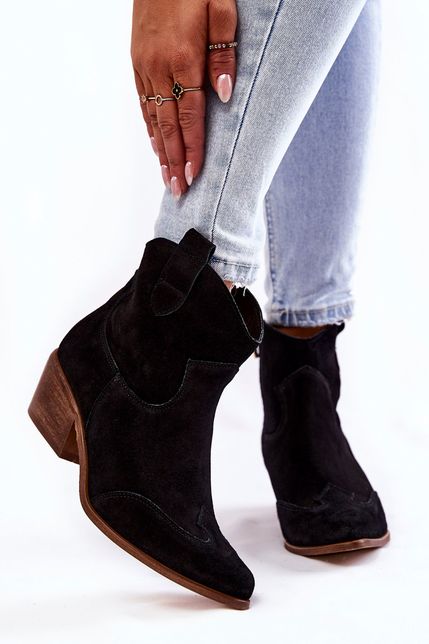 Čierne semišové špicaté dámske členkové čižmy Lewski Shoes