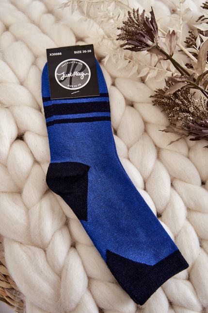 Dámske dvojfarebné modro-čierne bavlnené ponožky s prúžkami