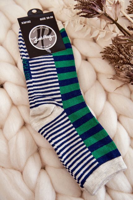 Dámske klasické zeleno-modré ponožky s prúžkami