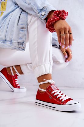 Červeno-biele klasické nízke plátenky Cross Jeans