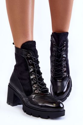 Čierne zateplené kožené topánky na podpätkoch La.Fi