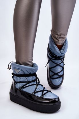 Dámske módne šnurovacie topánky do snehu v modrej farbe