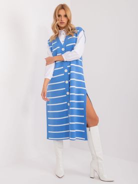 Dámske modré prúžkované pletené šaty s gombíkmi