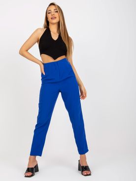 Modré elegantné látkové nohavice pre ženy so zipsom