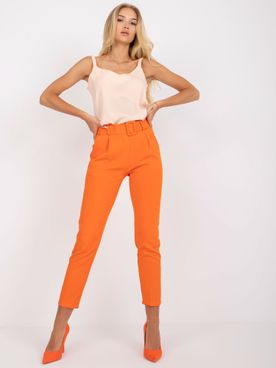 Oranžové klasické rovné nohavice s opaskom Giulia