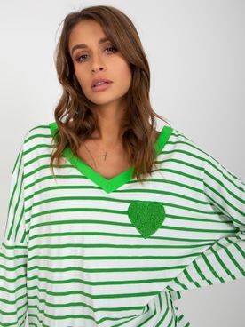 Dámske oversize zelené pásikavé tričko so srdiečkom