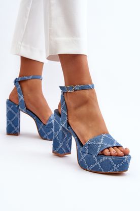 Dámske štýlové modré sandále na vysokom podpätku