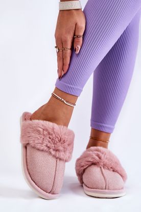 Dámske teplé papuče s kožušinou v ružovej farbe