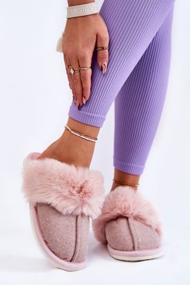 Dámske teplé papuče s kožušinou vo svetlej ružovej farbe