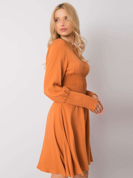 Dámske tmavo-oranžové šaty s dlhým rukávom