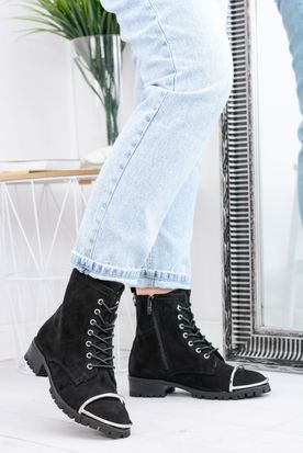 Členkové semišové topánky Lu Boo v čiernej farbe s oceľovým predným rámom