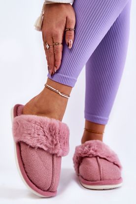 Dámske teplé papuče s kožušinou v tmavej ružovej farbe