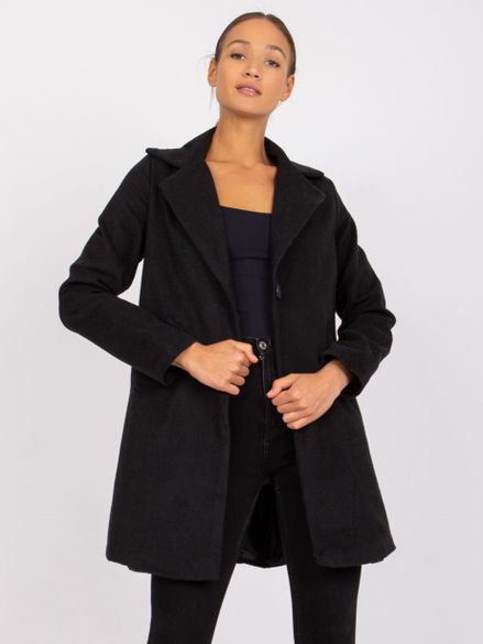 Čierny dámsky kabát s vreckami Louise RUE PARIS