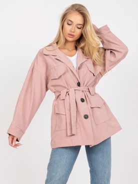 Dámsky svetlo-ružový podšívaný kabát s vreckami