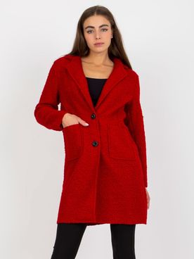Dámsky tmavo-červený plyšový kabát s vreckami OCH BELLA