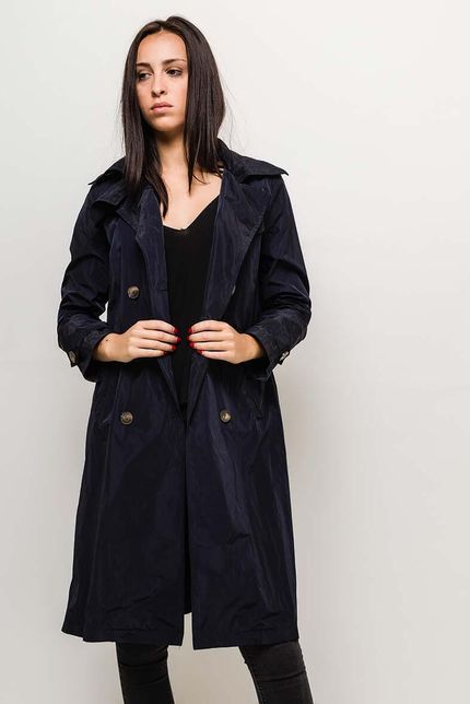 Elegantný tmavomodrý dámsky kabát