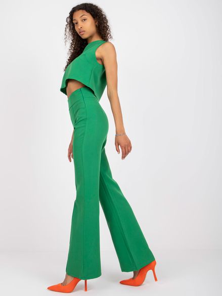 Dámsky zelený elegantný komplet s nohavicami s vysokým pásom