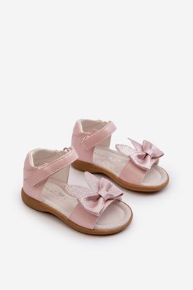 Detské ružové sandále s uzavretou pätou na suchý zips a s mašľou